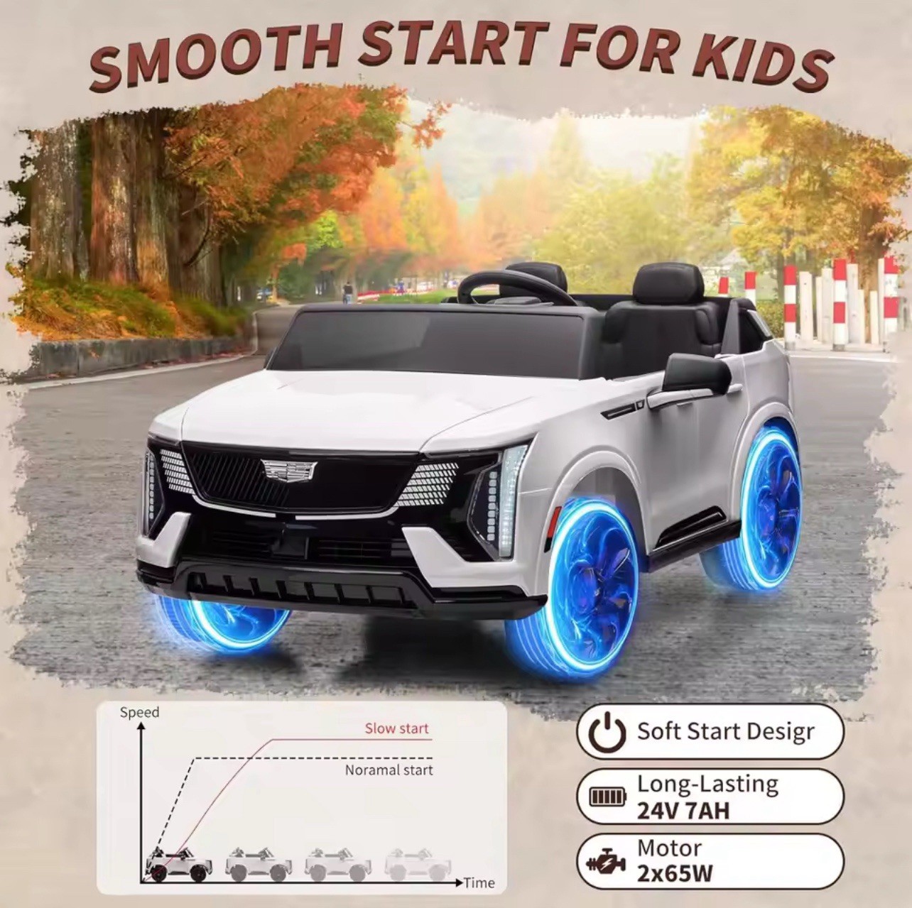 Cadillac 24V Ride On Electric Car,Remote Control,2Seater, 4Wheel Shock Absorbers