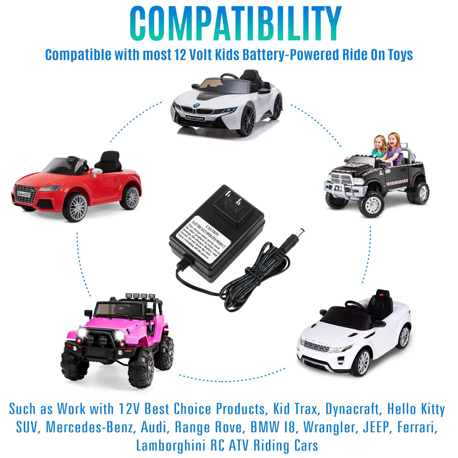 LotFancy 12V Battery Charger for Choice Products, Kid Trax Dynacraft Wrangler Ki