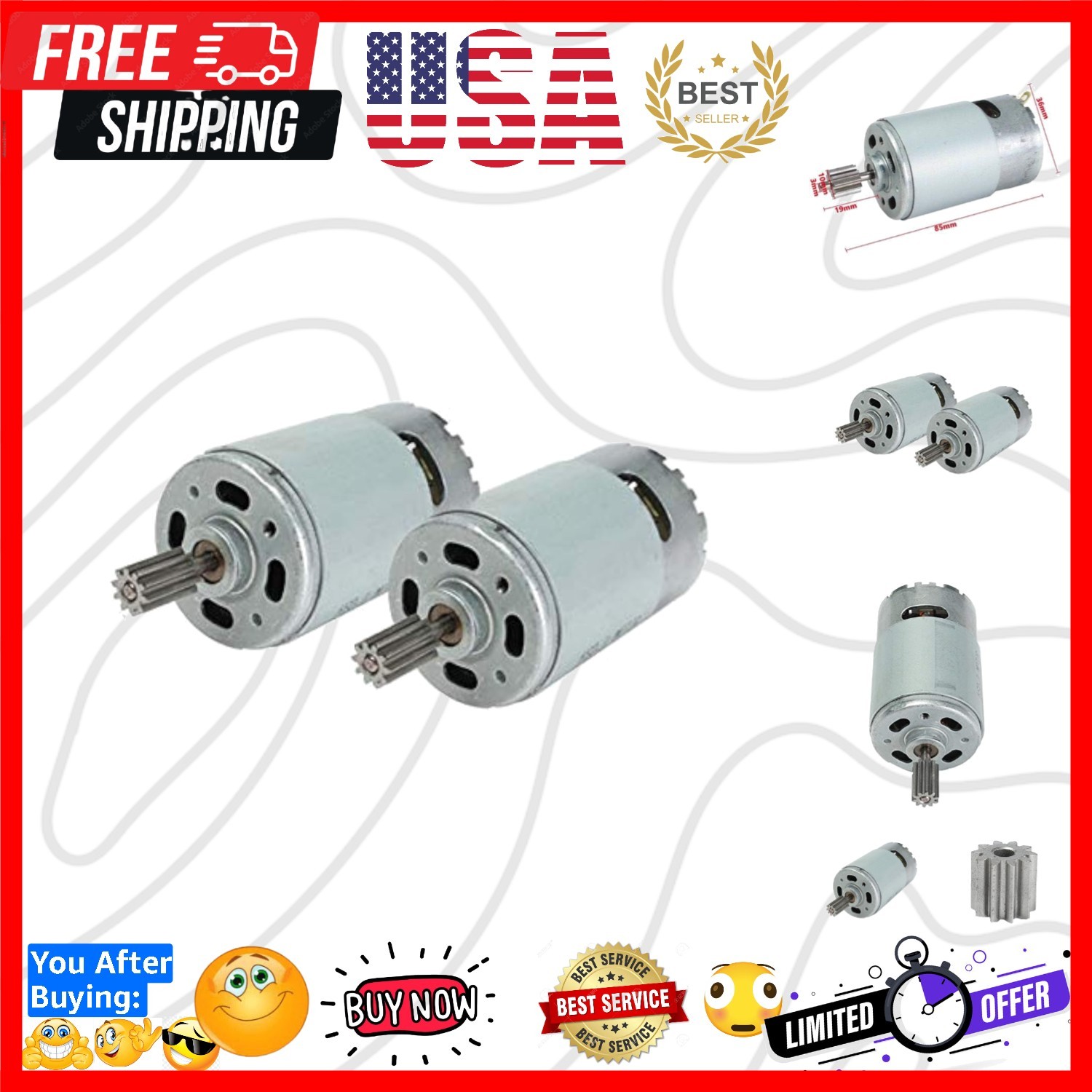 2 Pcs 550 35000RPM Electric Motor for 24 Volt Kids Ride On Car, RS550 24V Mot…