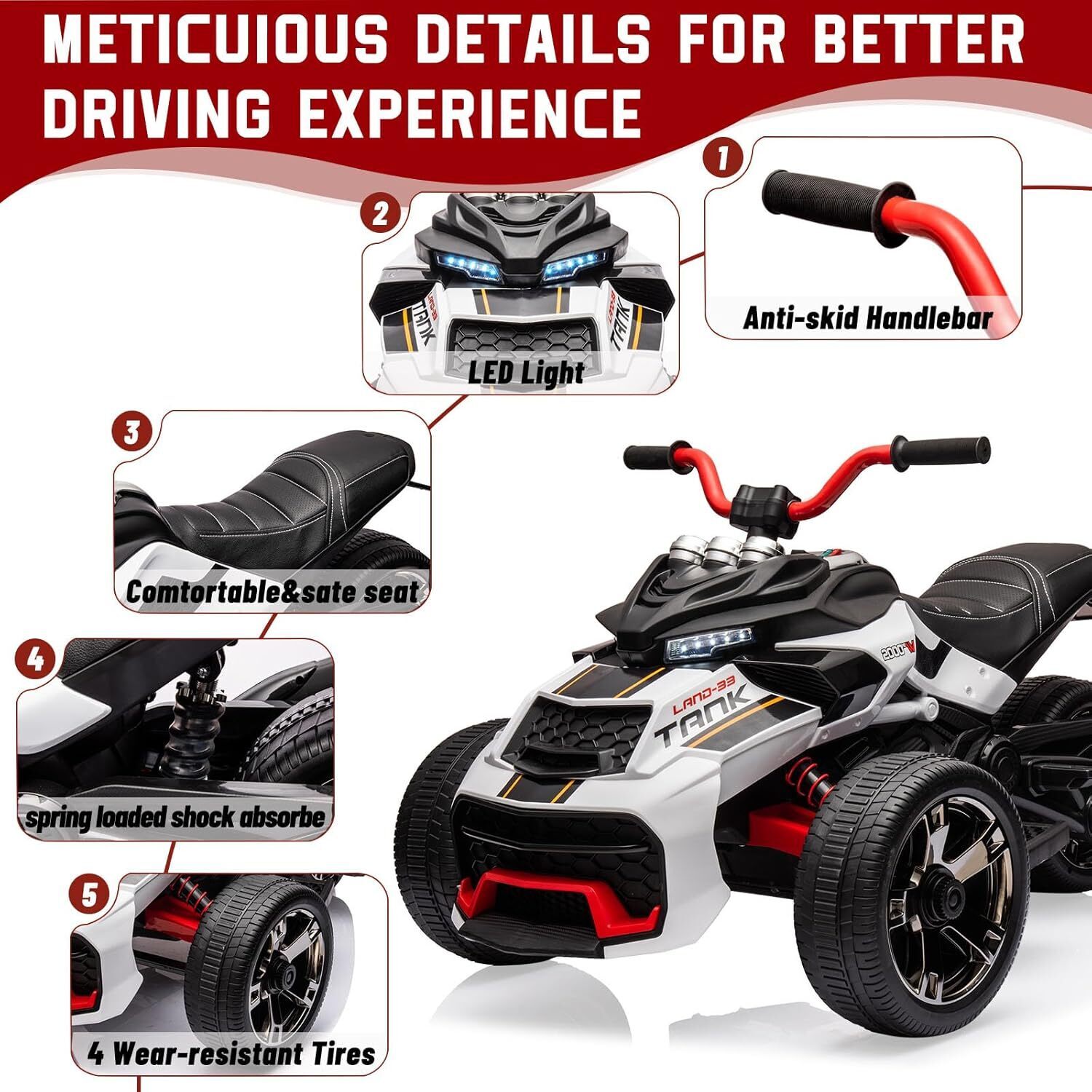 12V Kids Ride On ATV Electric Car Toy Battery Powered Toddler 3-Wheeler Gift