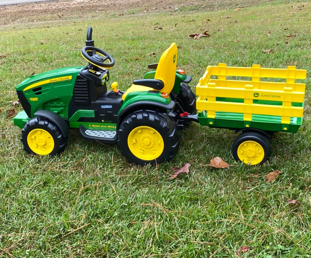 Kids Ride On John Deere Electric Battery Powered Tractor Trailer Childrens Car