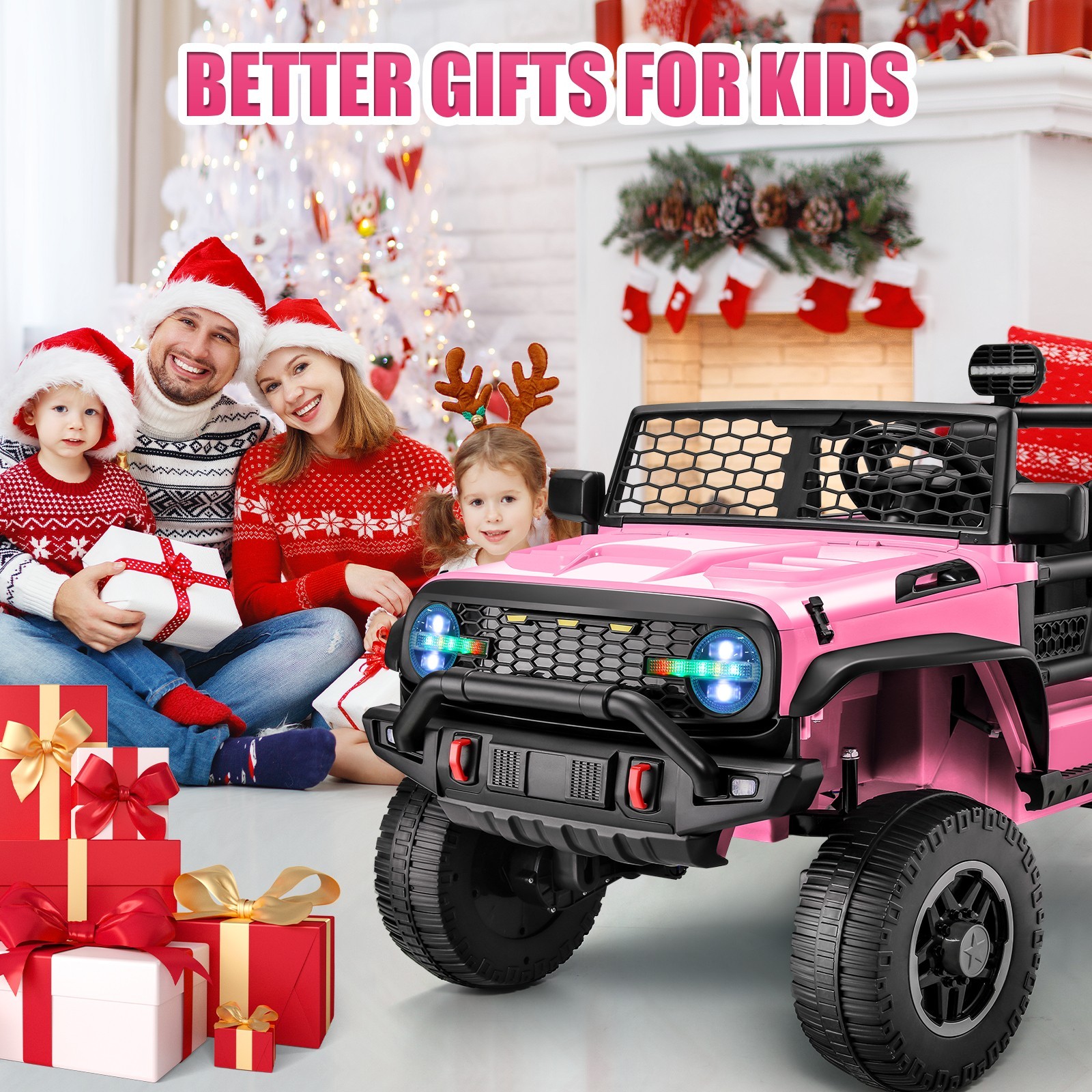 🎁Kids Ride on Cars w/ Remote Control, 4WD/2WD Switchable 3 Speeds Ride on Toys
