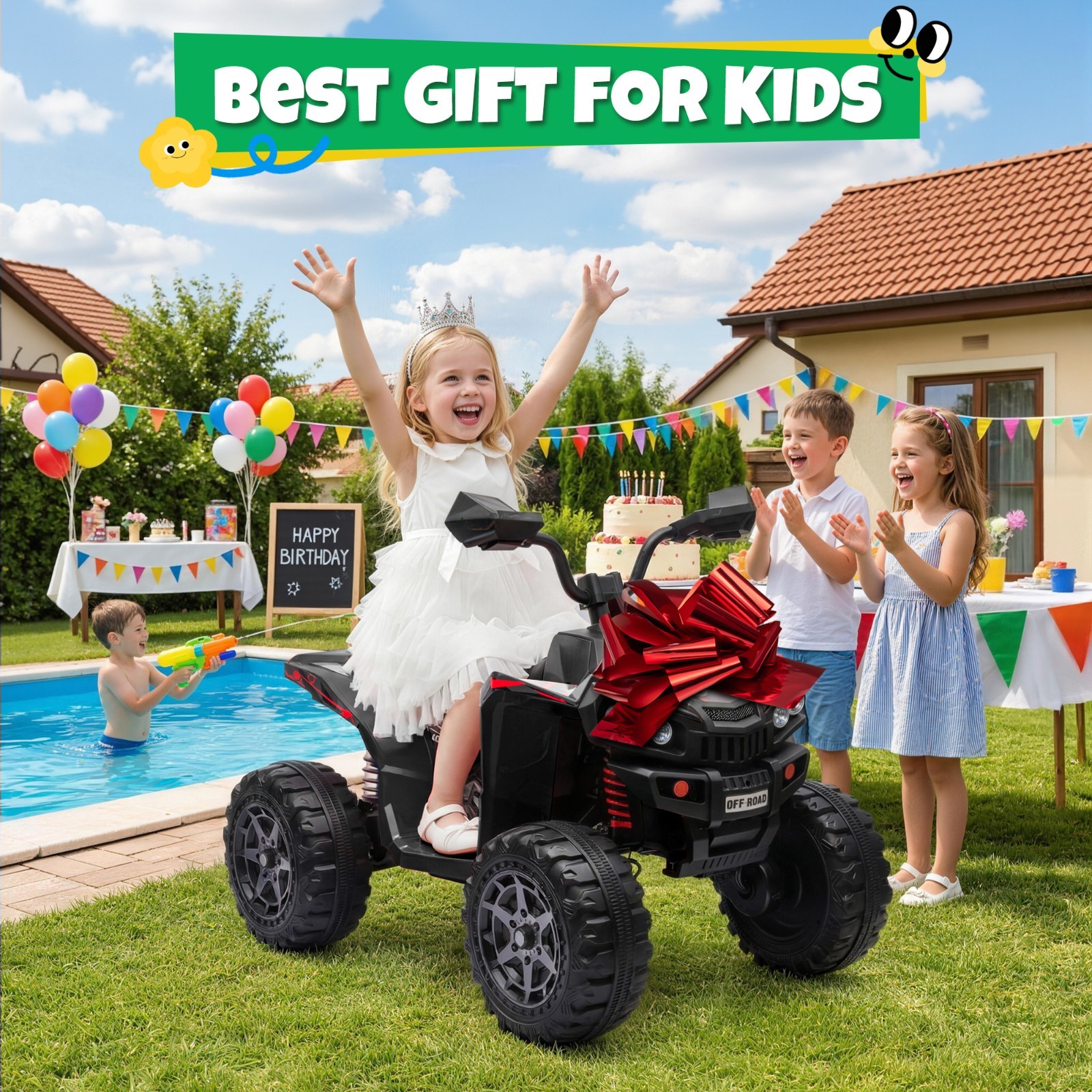 24V 4WD 2 Seater Kids Ride On ATV 4x200W Motor 7AH Electric Toy Car w/ Kneepads