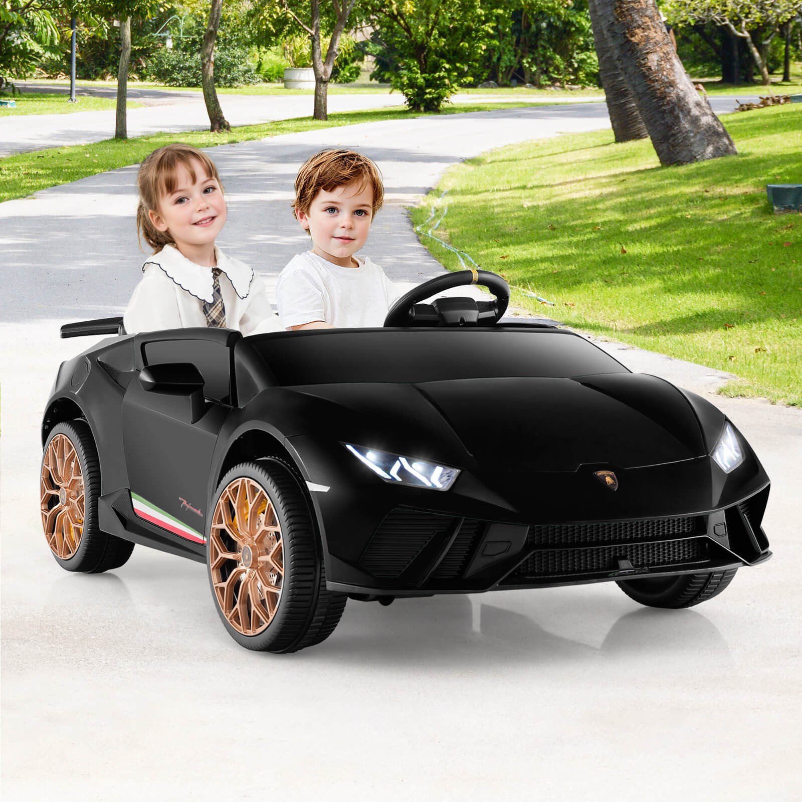 4WD 2-Seater Ride on Car, Licensed Lamborghini Kid’s’ Vehicles w/ Remote Control