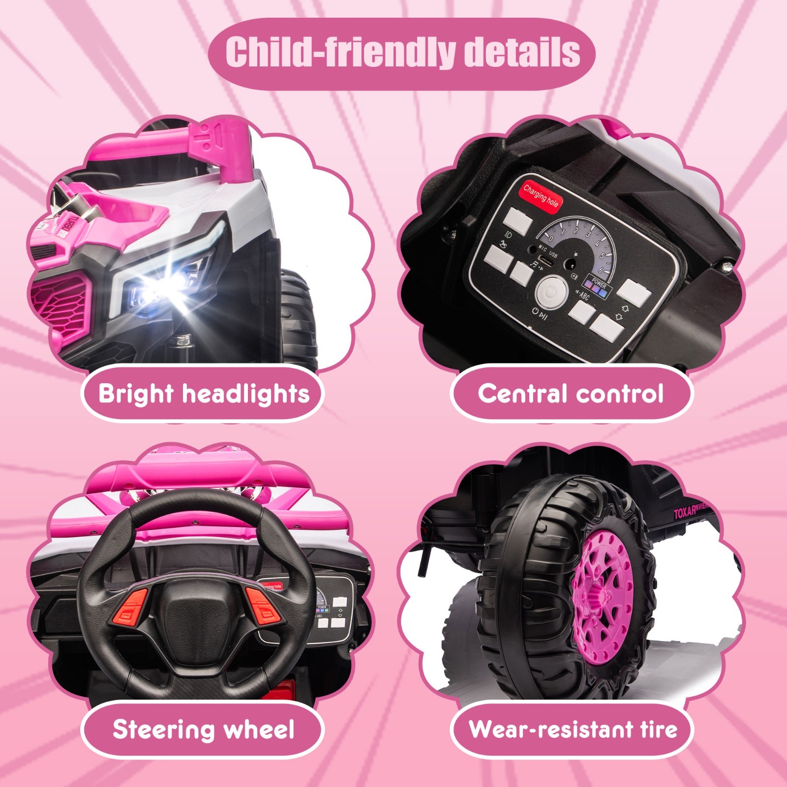 12V Kids Electric Car Ride On UTV Truck w/Remote,LED, Power Wheels Toys, Pink