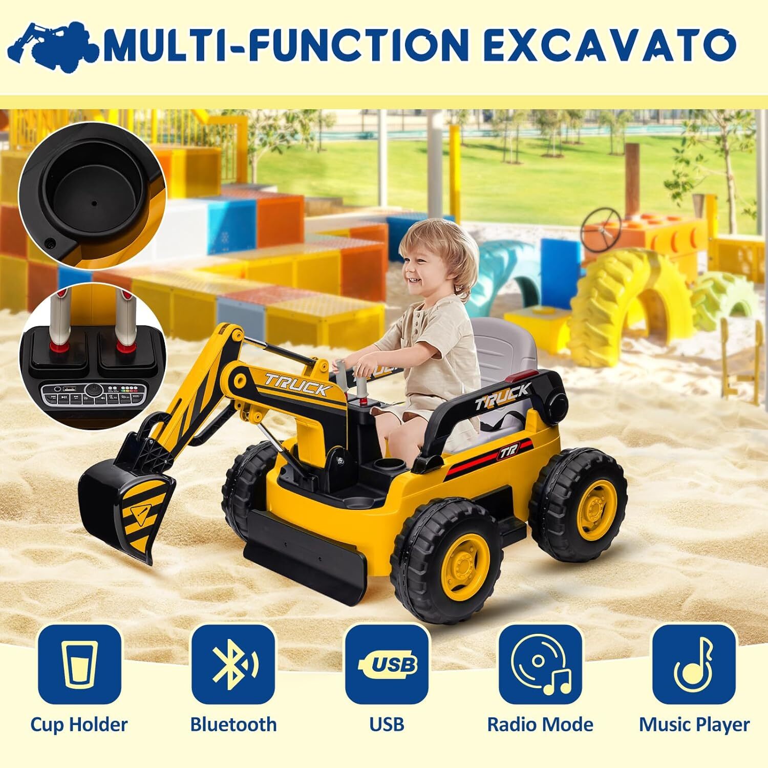 4WD Electric Excavator Toy, 12V Battery Powered Truck Digger With Remote Control