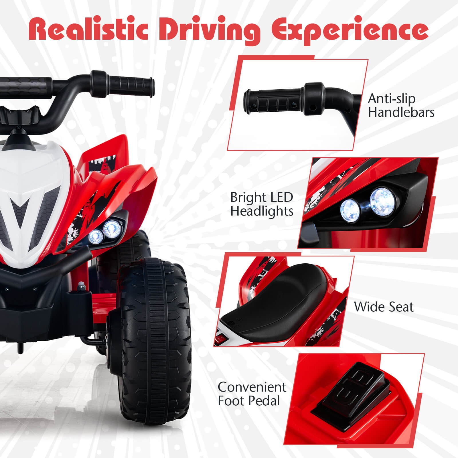 12V Quad 4 Wheeler Ride on Toy w/ Music, Light, USB Port, Wireless Connection