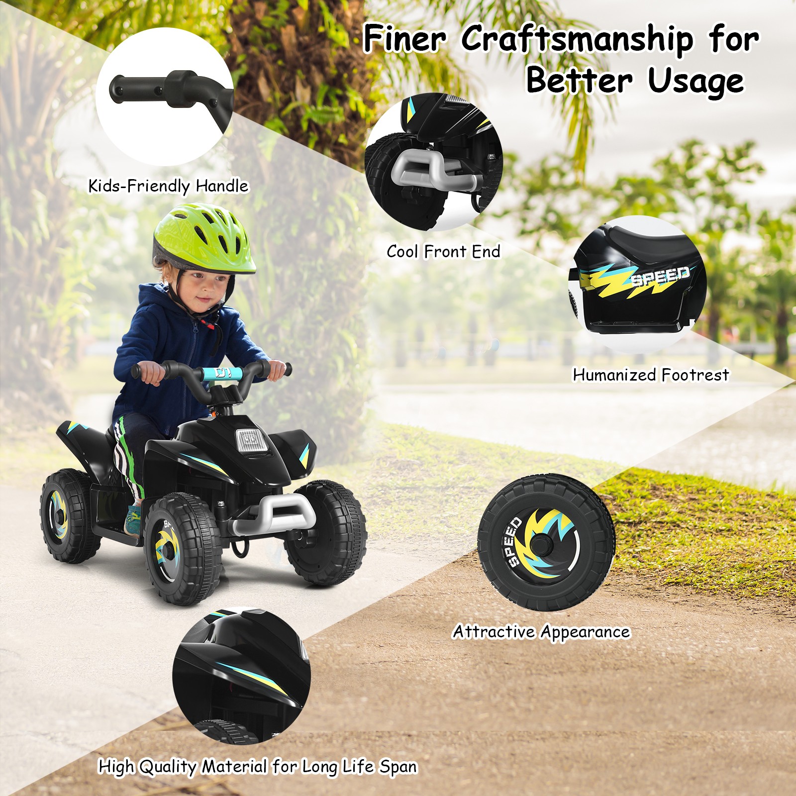 6V Kids Electric Quad ATV 4 Wheels Ride On Toy Toddlers Forward&Reverse Black