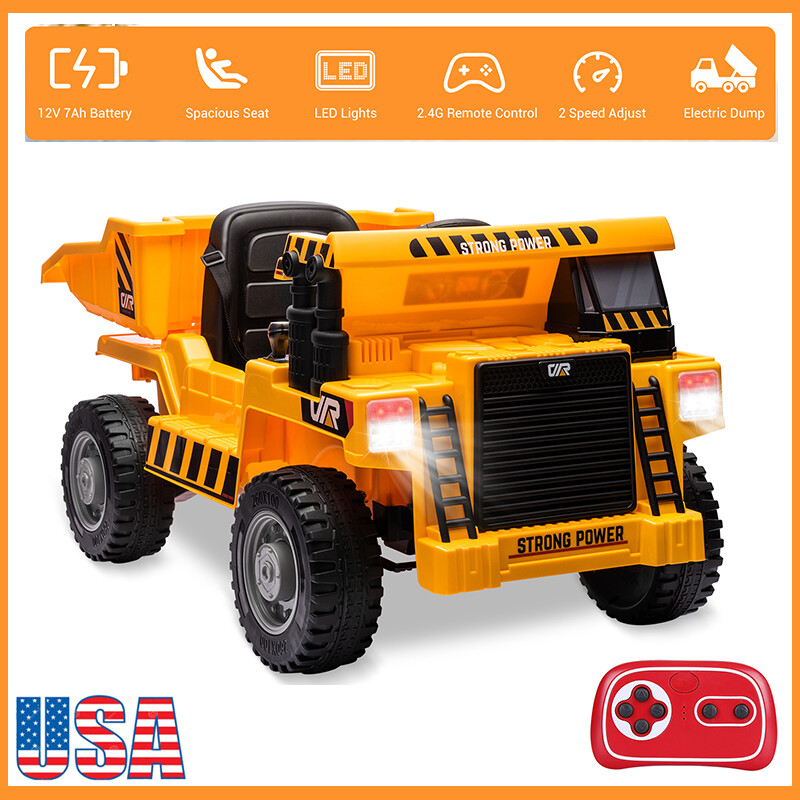Kids Ride On Dump Truck 12V Battery RC Construction Tractor w/ Electric Bucket