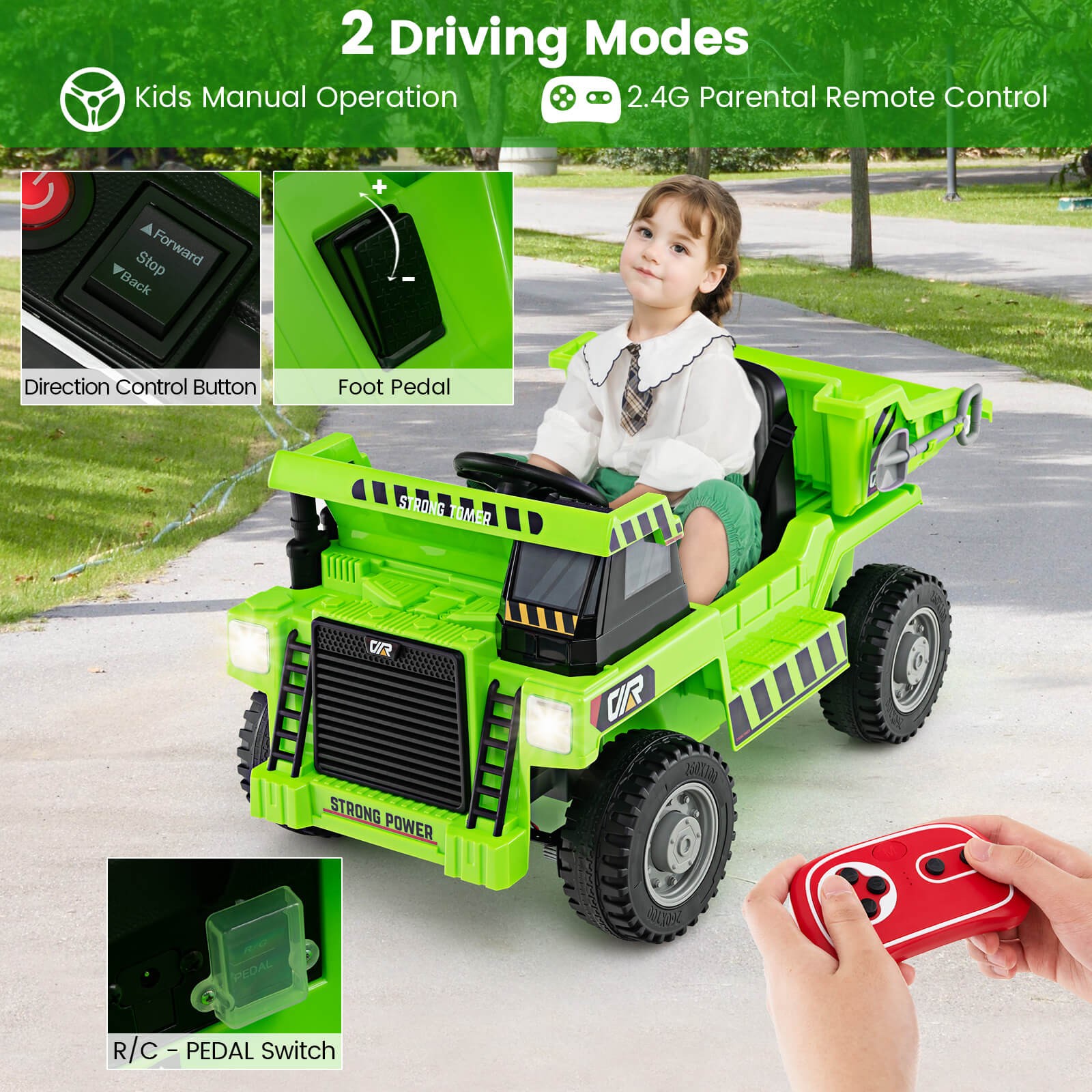 Kids Ride-On Dump Truck w/ Wireless Connection Music LED Lights Soft Start