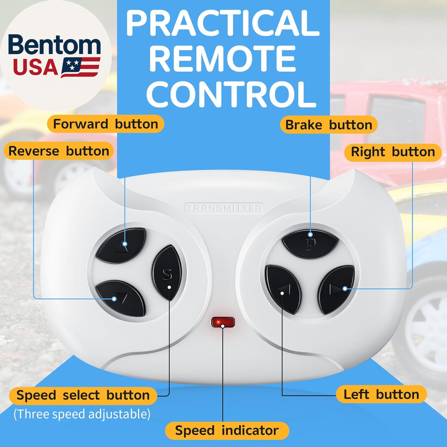 2.4G Remote Control for Kids Electric Car, White Remote Control for 12V Electric