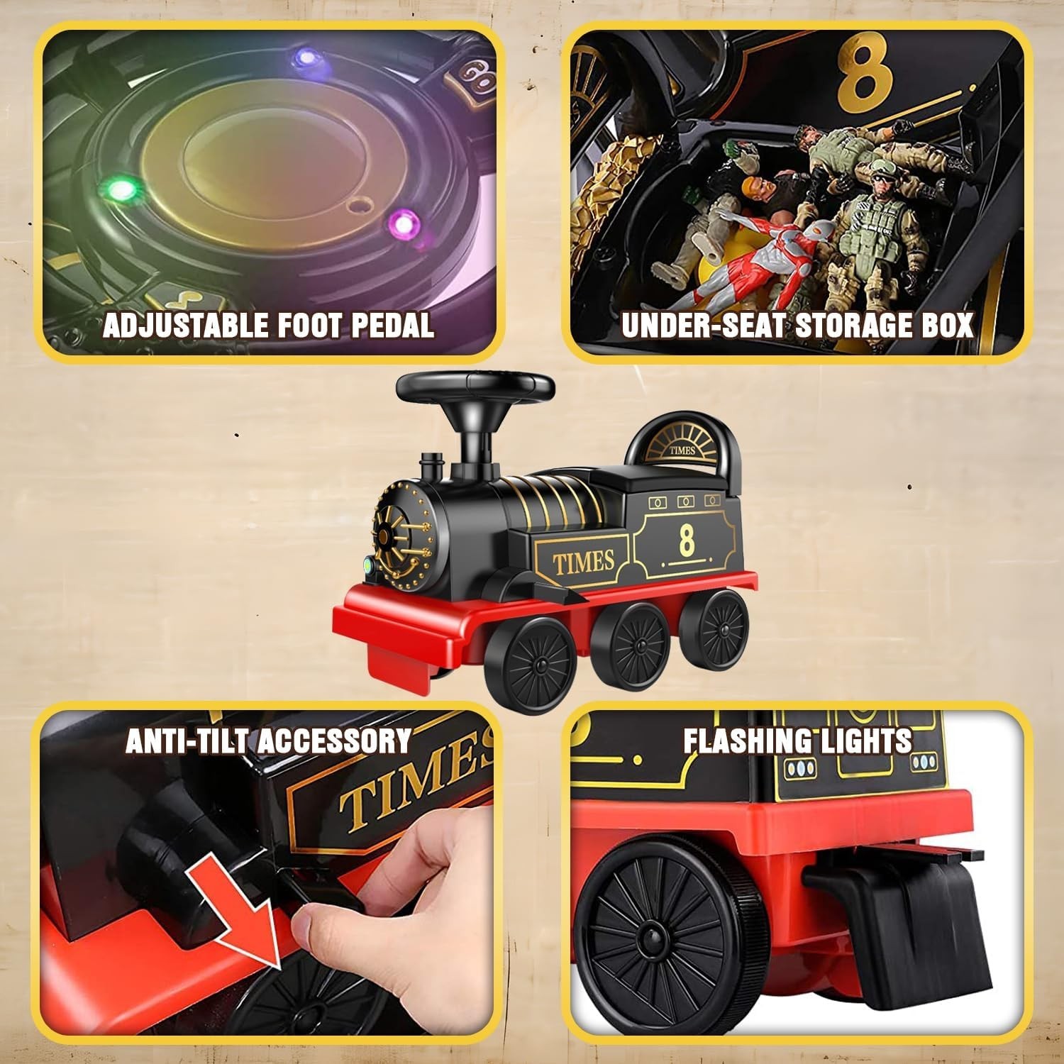 Ride on Train Toys Electric TrainSet with Track 2 Seaters Cargo Car,Music,Light